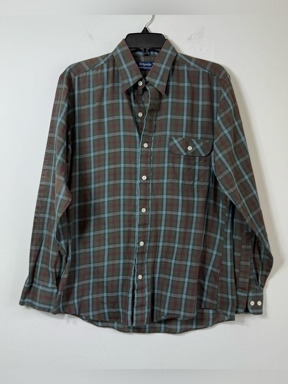Vintage 80s Brigade Arrow Sportswear Plaid Button Down Shirt Mens M - Picture 1 of 6